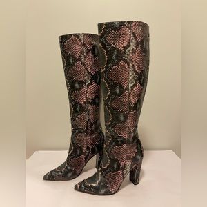 Sam Edelman Green Multi Snake Print Leather knee-high boot